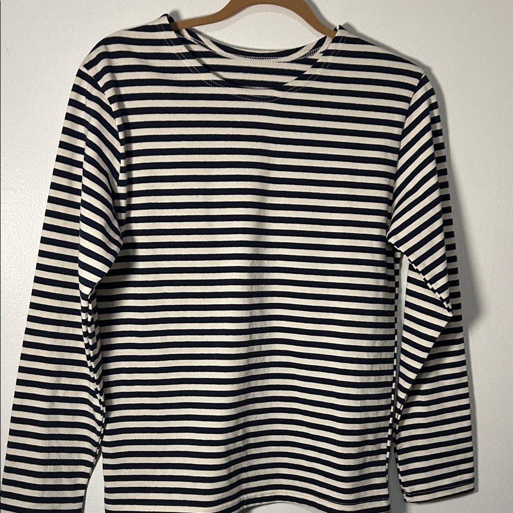 Striped Breton Cotton Shirt Long Sleeve Navy & Off-White Unisex, Size S